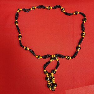 Vintage Ethnic Themed Bead Necklace Yellow Black
